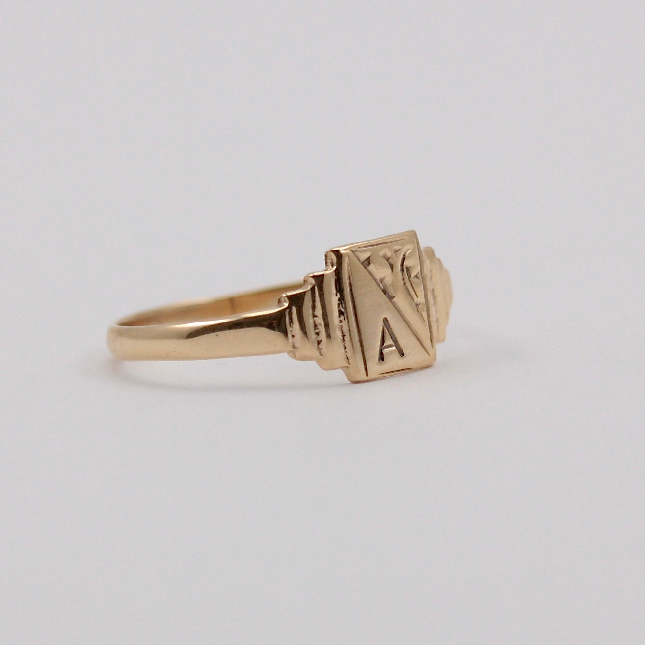 Vintage 9ct Gold Initial 'A' Rectangular Signet Ring, 1973
