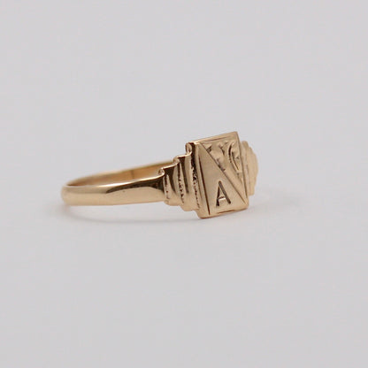 Vintage 9ct Gold Initial 'A' Rectangular Signet Ring, 1973