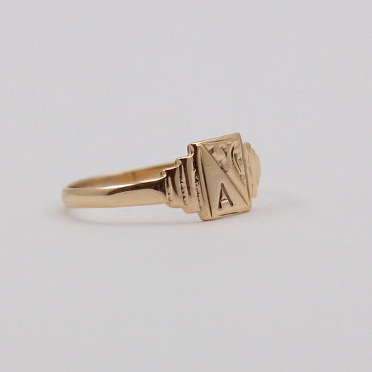 Vintage 9ct Gold Initial 'A' Rectangular Signet Ring, 1973