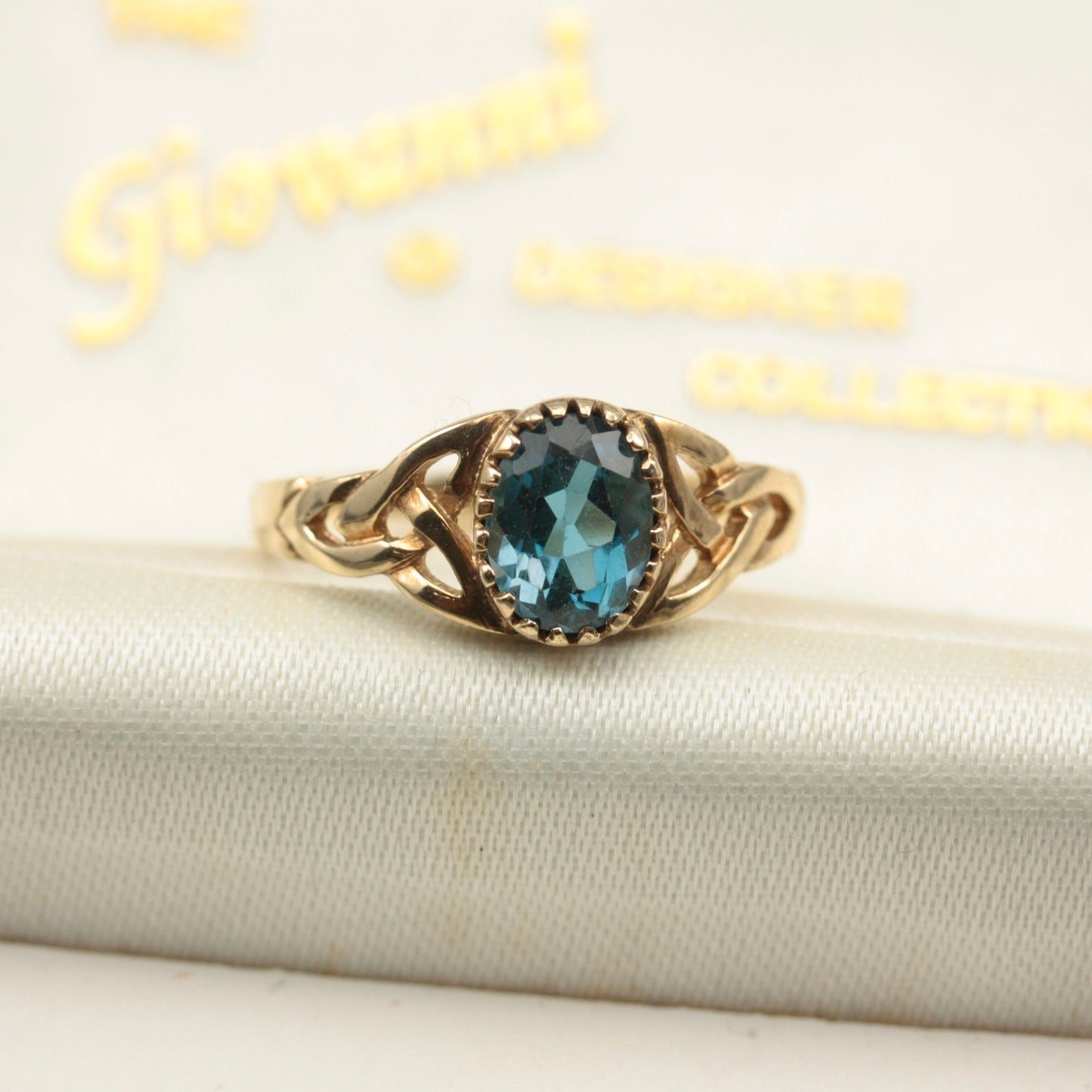 Late Vintage 9ct Gold and Blue Topaz Celtic Ring