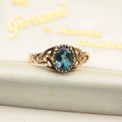 Late Vintage 9ct Gold and Blue Topaz Celtic Ring