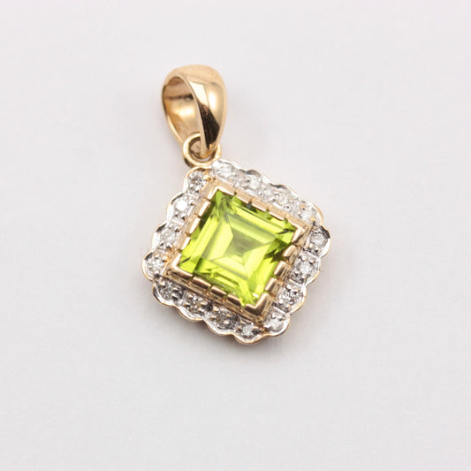 Pre-owned 9ct Gold Peridot Diamond Pendant, Luke Stockley