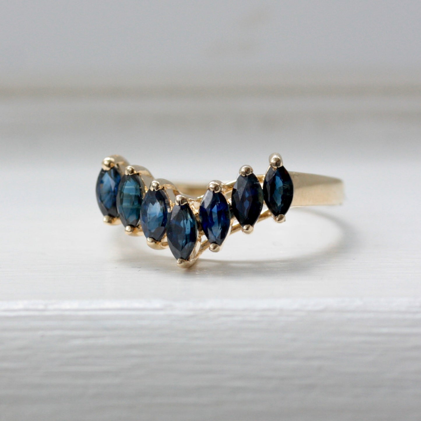 Vintage 9ct Gold and Sapphire Wishbone Ring, 1999