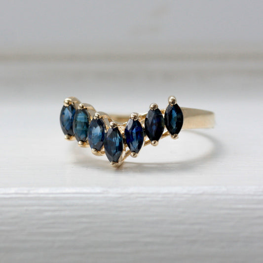 Vintage 9ct Gold and Sapphire Wishbone Ring, 1999