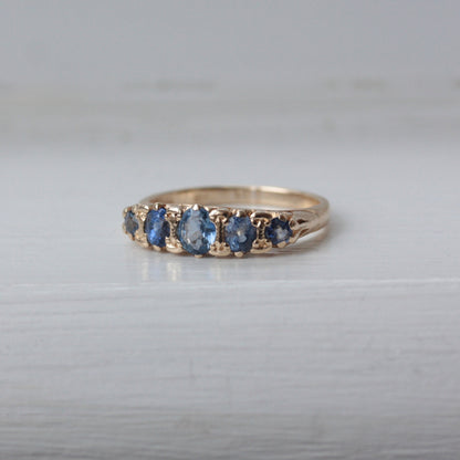 9ct gold sapphire 5 stone ring