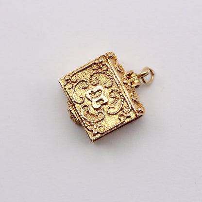 Vintage 9ct Gold Opening Bible Charm with Angel, by Nuvo, 1972