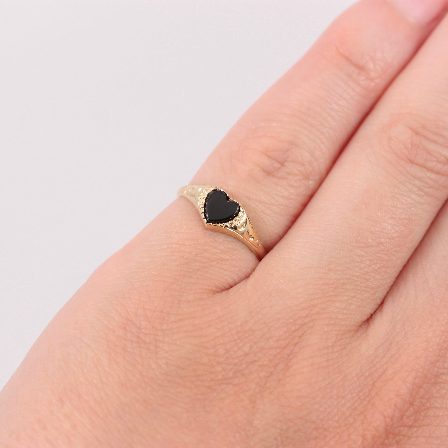 Vintage 9ct Gold Onyx Heart Signet Ring, 1993