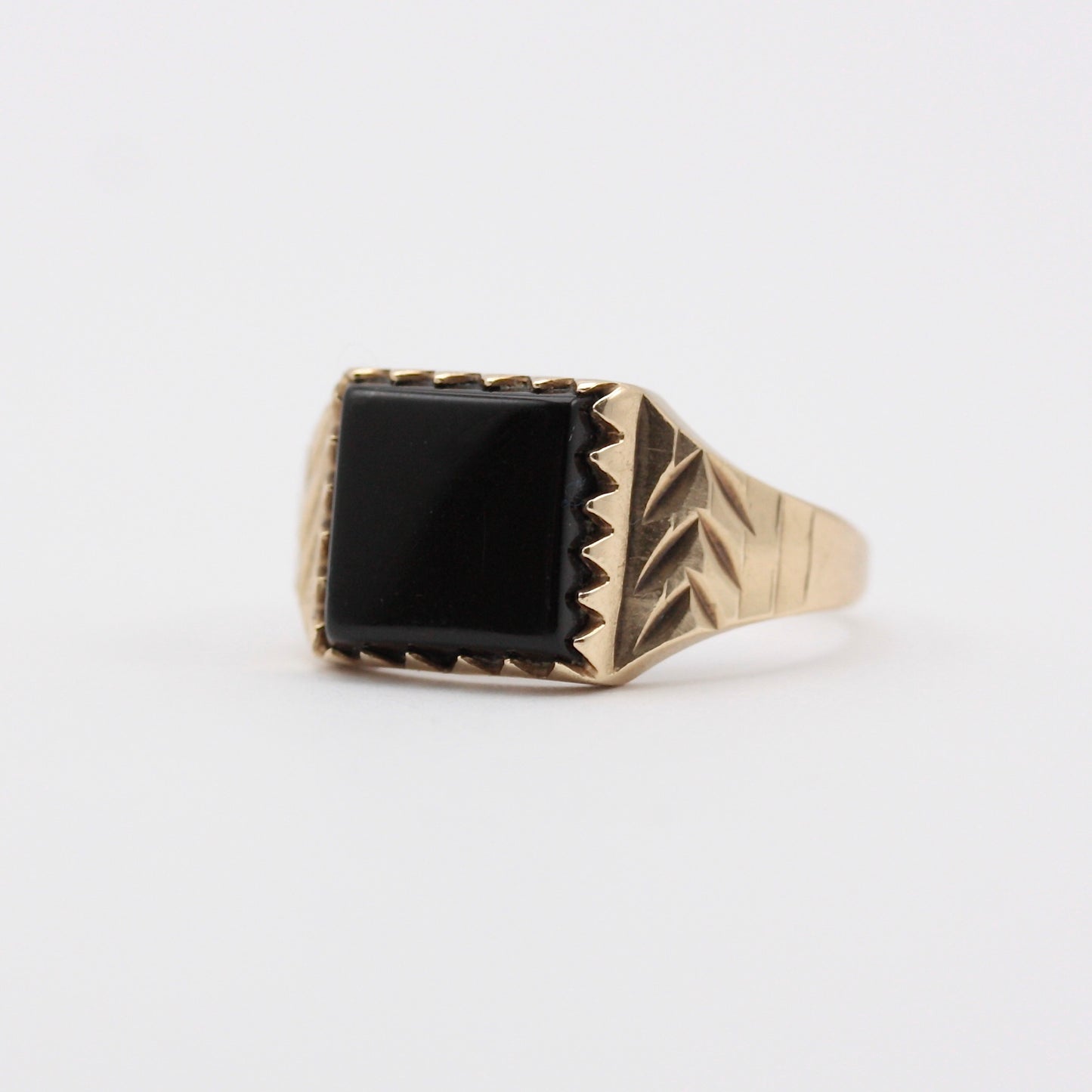 Vintage 9ct Gold Square Onyx Signet Ring, 1976