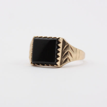 Vintage 9ct Gold Square Onyx Signet Ring, 1976