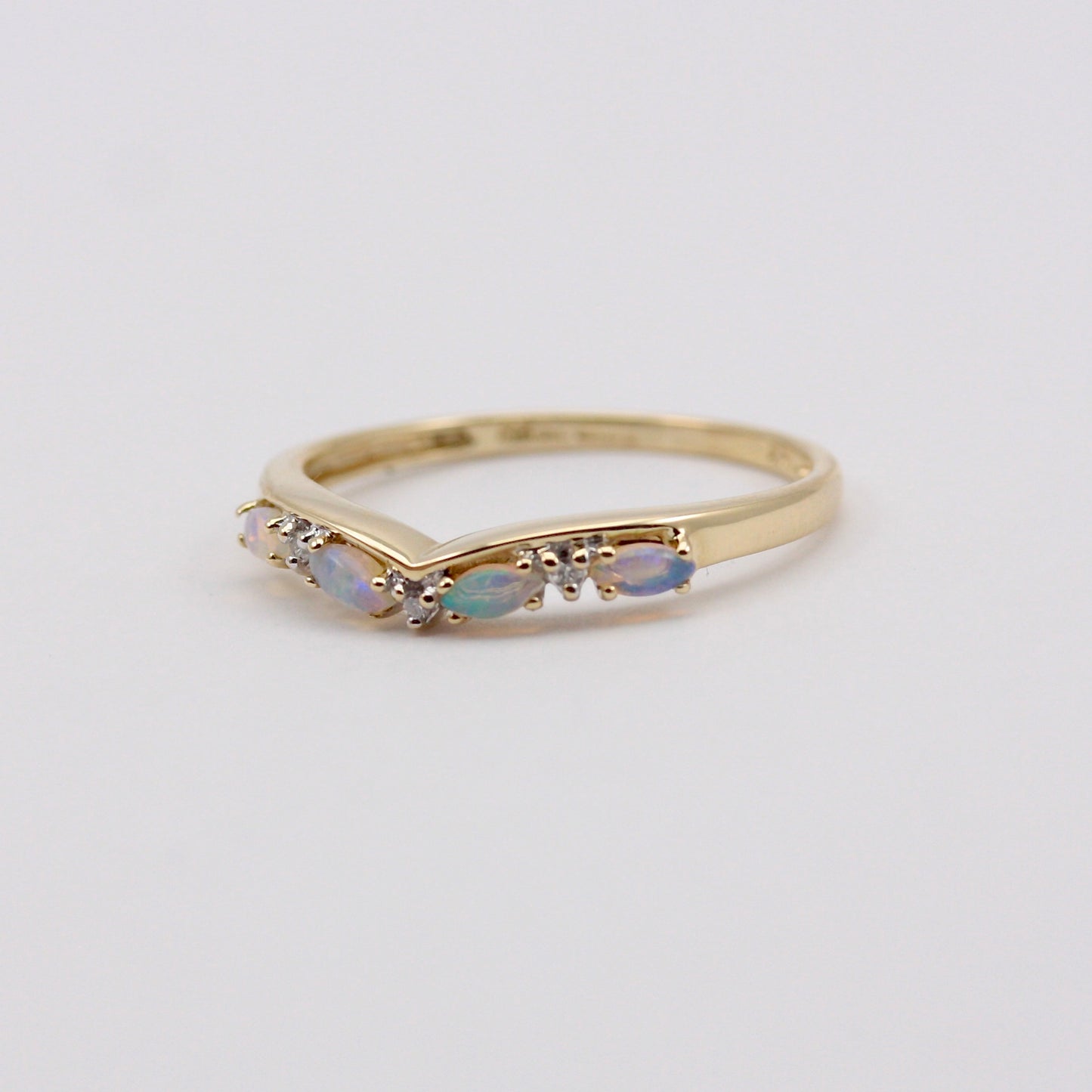 Pre-owned 9ct Gold Opal and Diamond Wishbone Ring, 2002