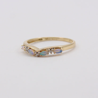 Pre-owned 9ct Gold Opal and Diamond Wishbone Ring, 2002