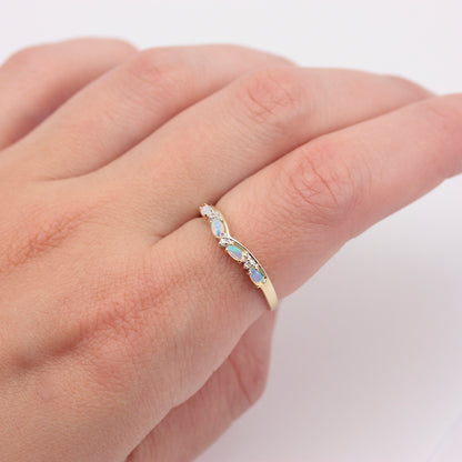 Pre-owned 9ct Gold Opal and Diamond Wishbone Ring, 2002