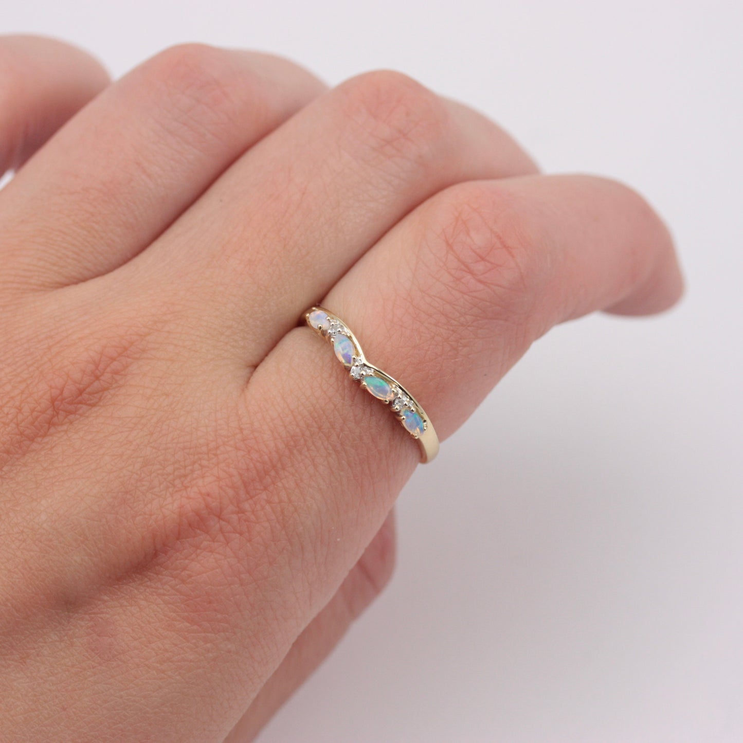 Pre-owned 9ct Gold Opal and Diamond Wishbone Ring, 2002