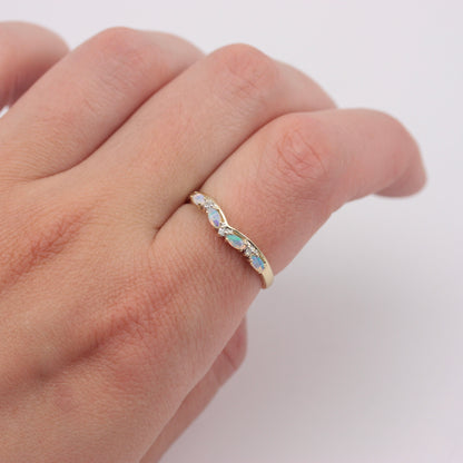 Pre-owned 9ct Gold Opal and Diamond Wishbone Ring, 2002