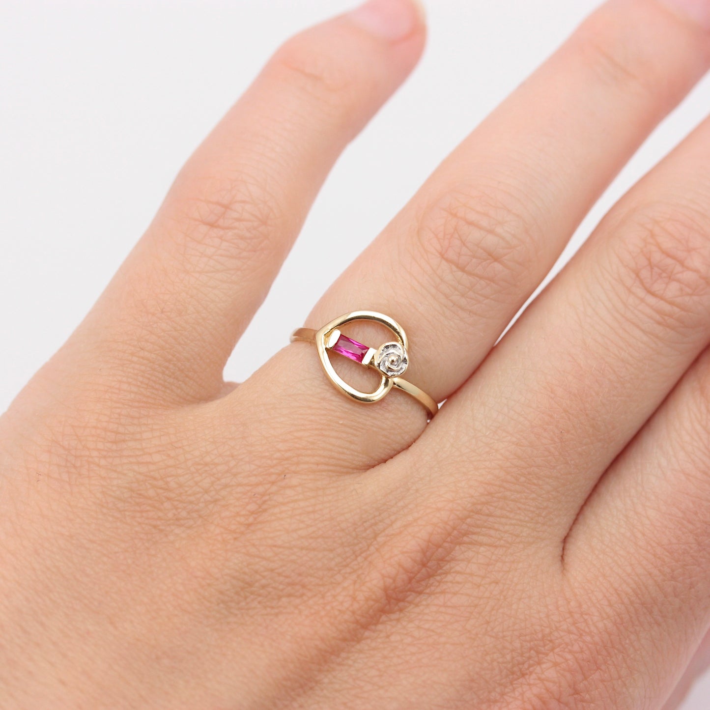 Modern 14K Gold Pink Topaz Art Nouveau Style Ring, 2019