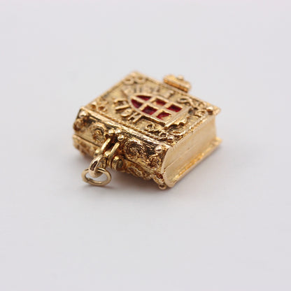 Vintage 9ct Gold Opening Bible Charm with Angel, by Nuvo, 1972