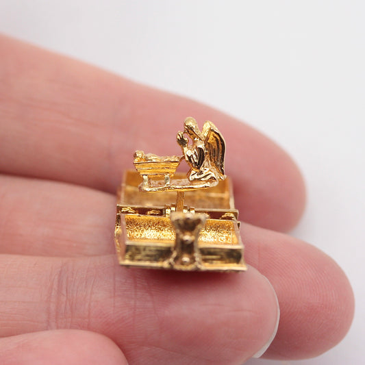 Vintage 9ct Gold Opening Bible Charm with Angel, by Nuvo, 1972