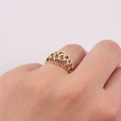 Vintage 9ct Gold Openwork Dome Ring, 1978