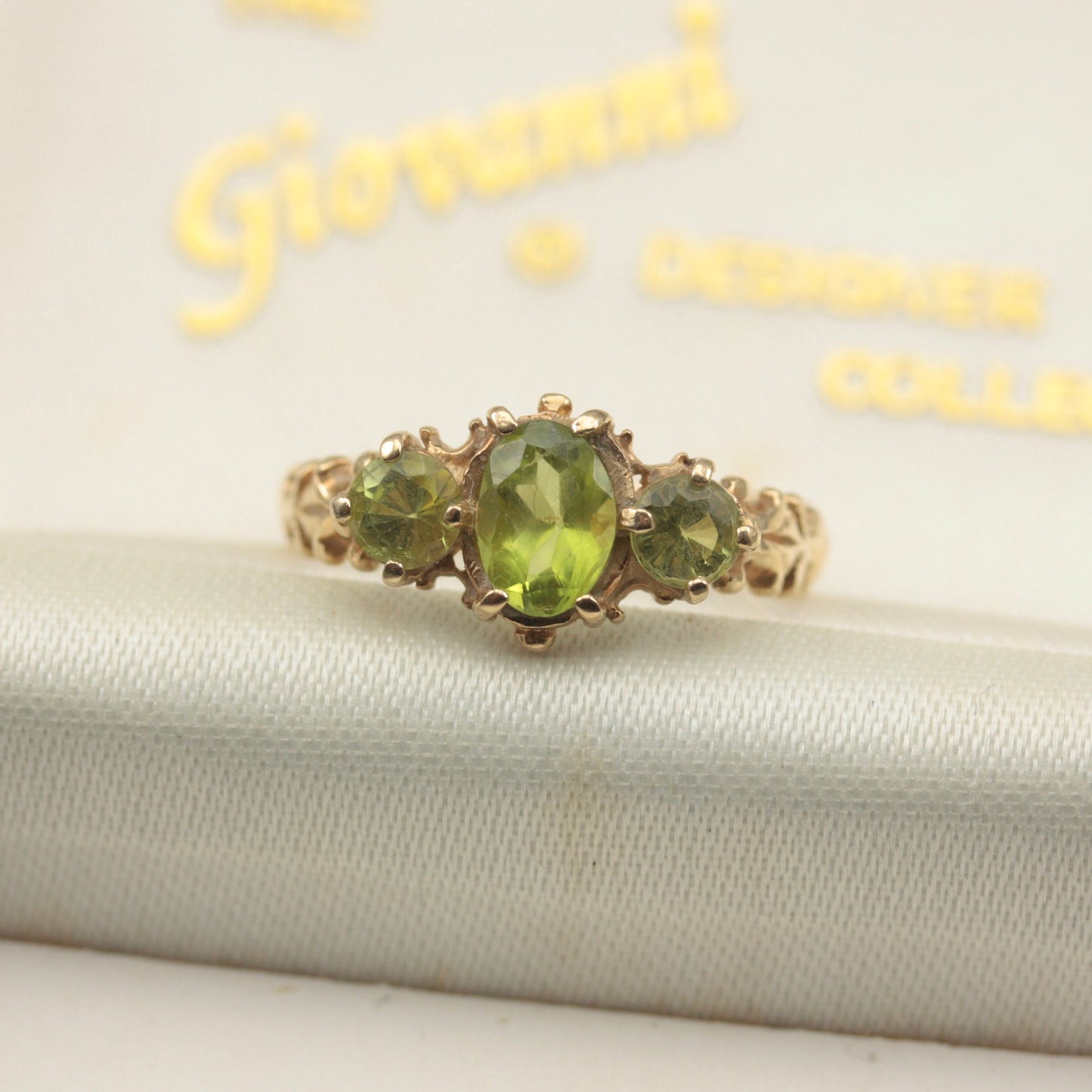 Vintage 9ct Gold and Peridot 3 Stone Ring, 1990