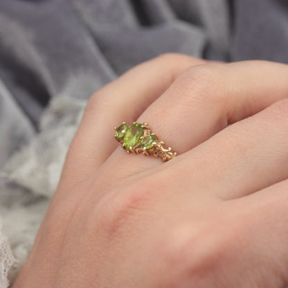 Vintage 9ct Gold and Peridot 3 Stone Ring, 1990