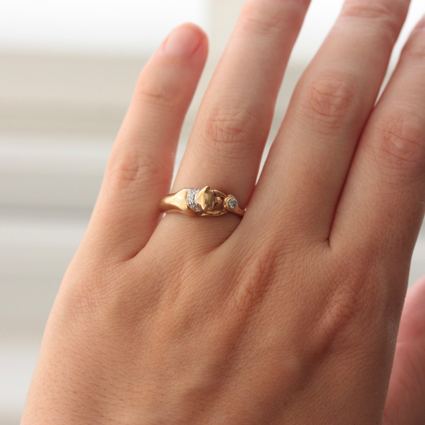 Vintage 9ct Gold Cat and Water Bowl Ring, 2001