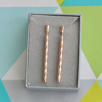 9ct gold long twist earrings