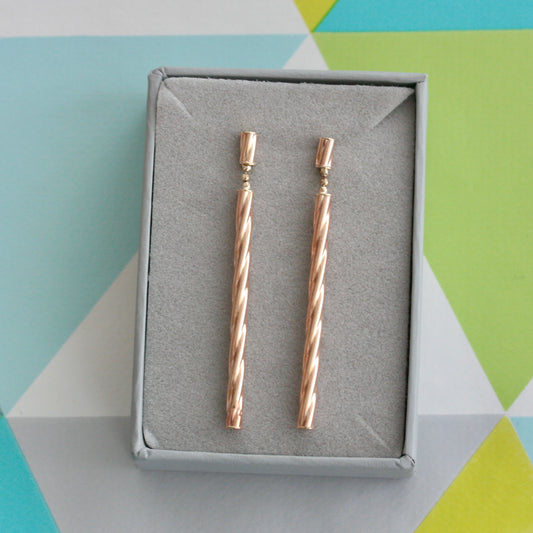 9ct gold long twist earrings