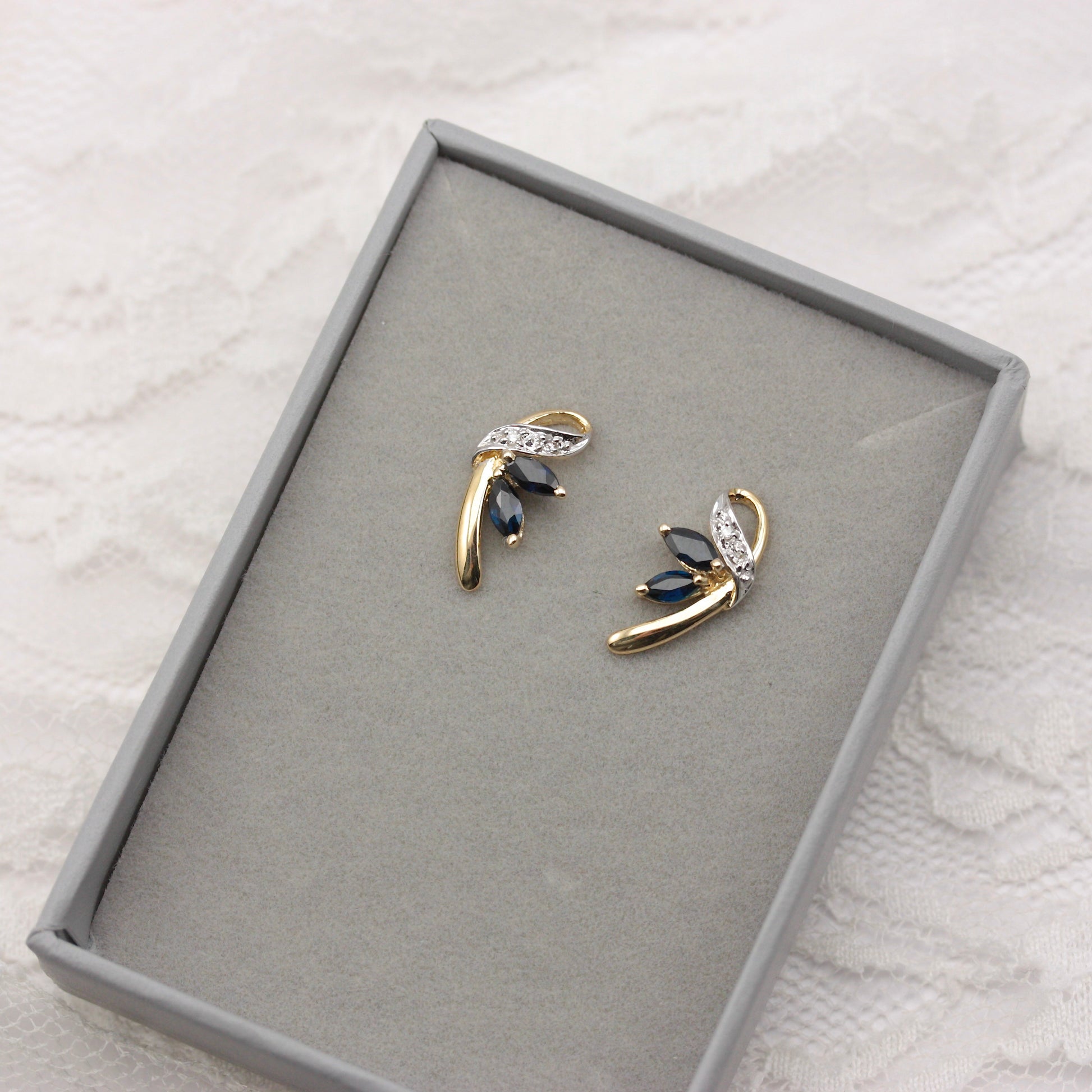 modern 9ct gold marquise sapphire studs
