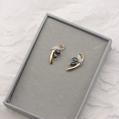 modern 9ct gold marquise sapphire studs