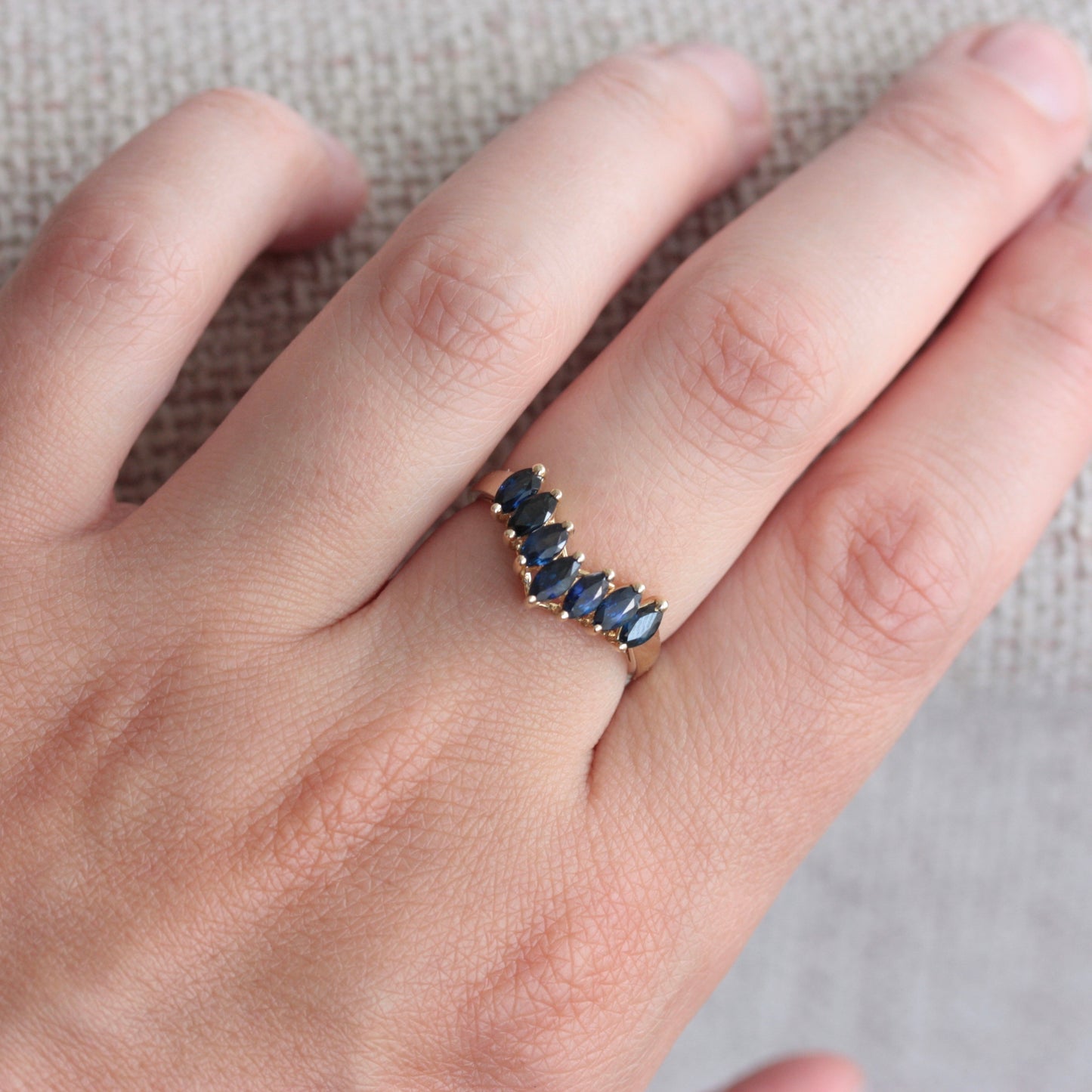 Vintage 9ct Gold and Sapphire Wishbone Ring, 1999