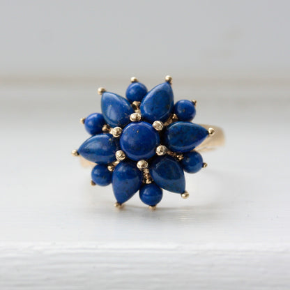 Pre-owned 9ct Gold Lapis Lazuli Flower Cluster Ring, 2008