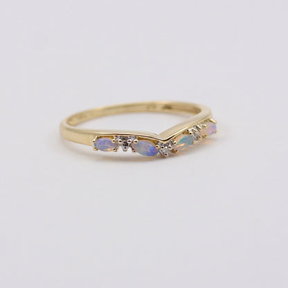 Pre-owned 9ct Gold Opal and Diamond Wishbone Ring, 2002