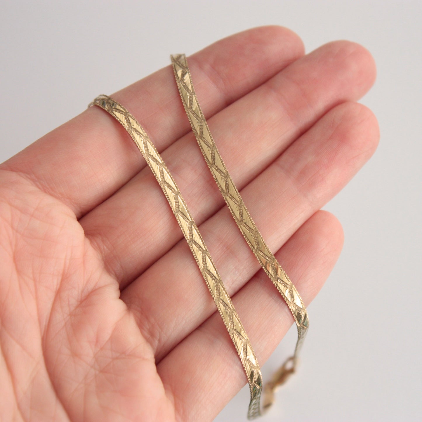 Vintage 9ct Gold Pattered Herringbone Necklace, 1988
