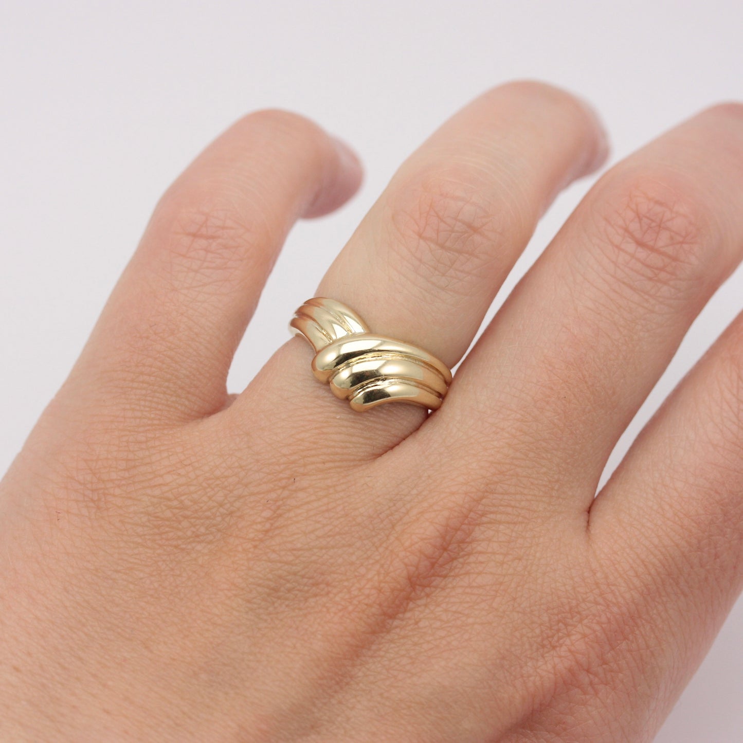 Vintage 9ct Gold Chunky Ridged Wishbone Ring, 1988