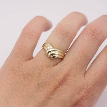 Vintage 9ct Gold Chunky Ridged Wishbone Ring, 1988