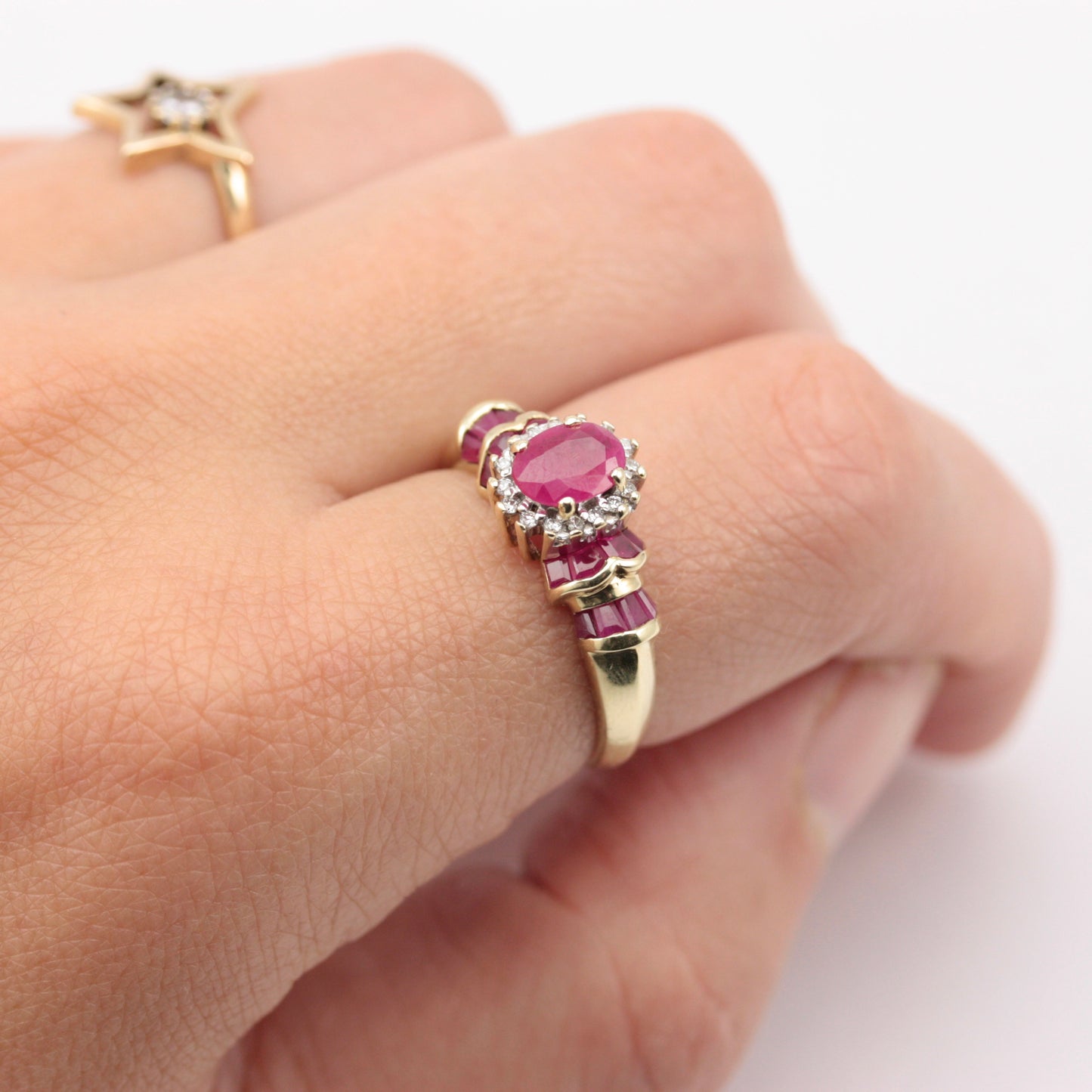 9ct gold ruby diamond cluster ring