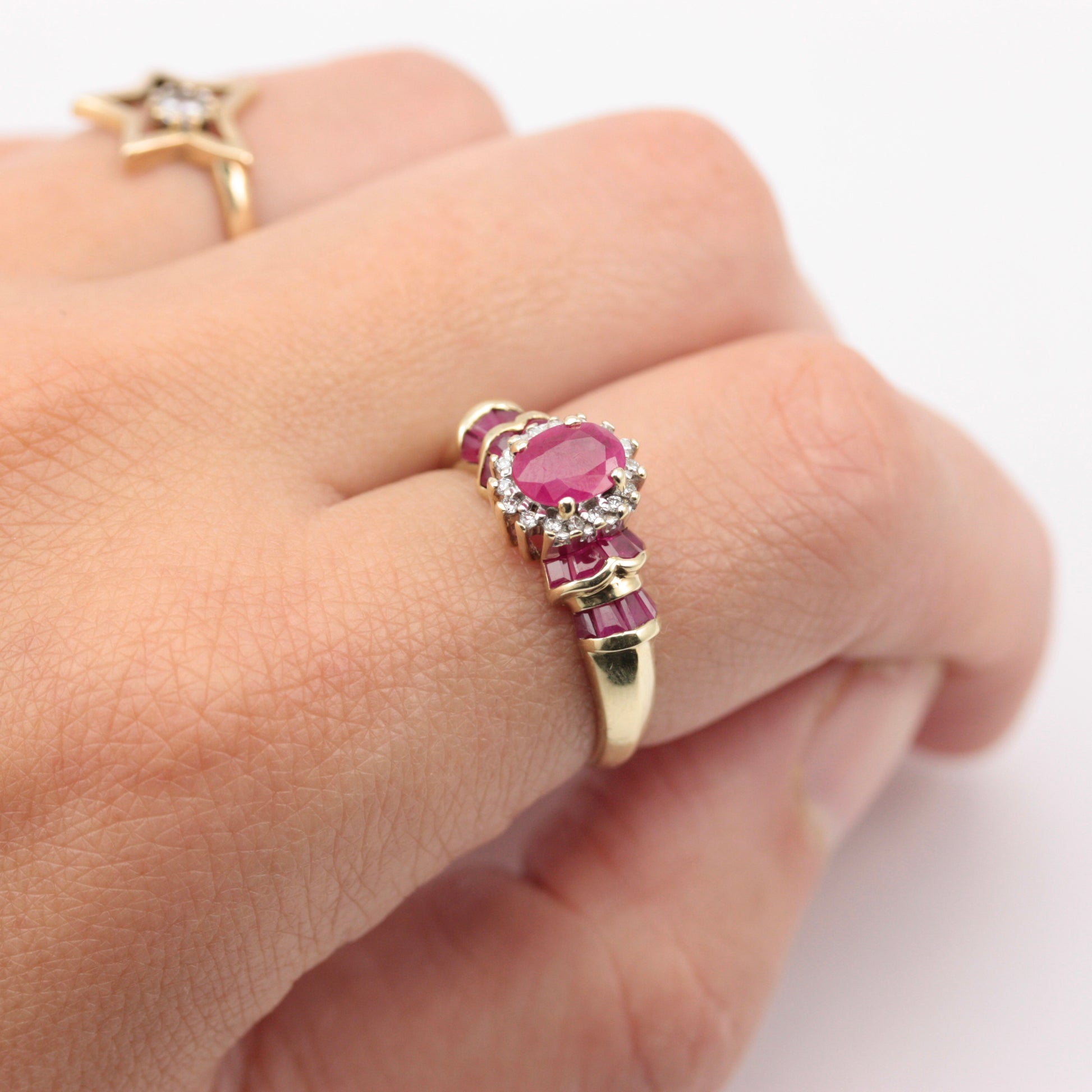 9ct gold ruby diamond cluster ring