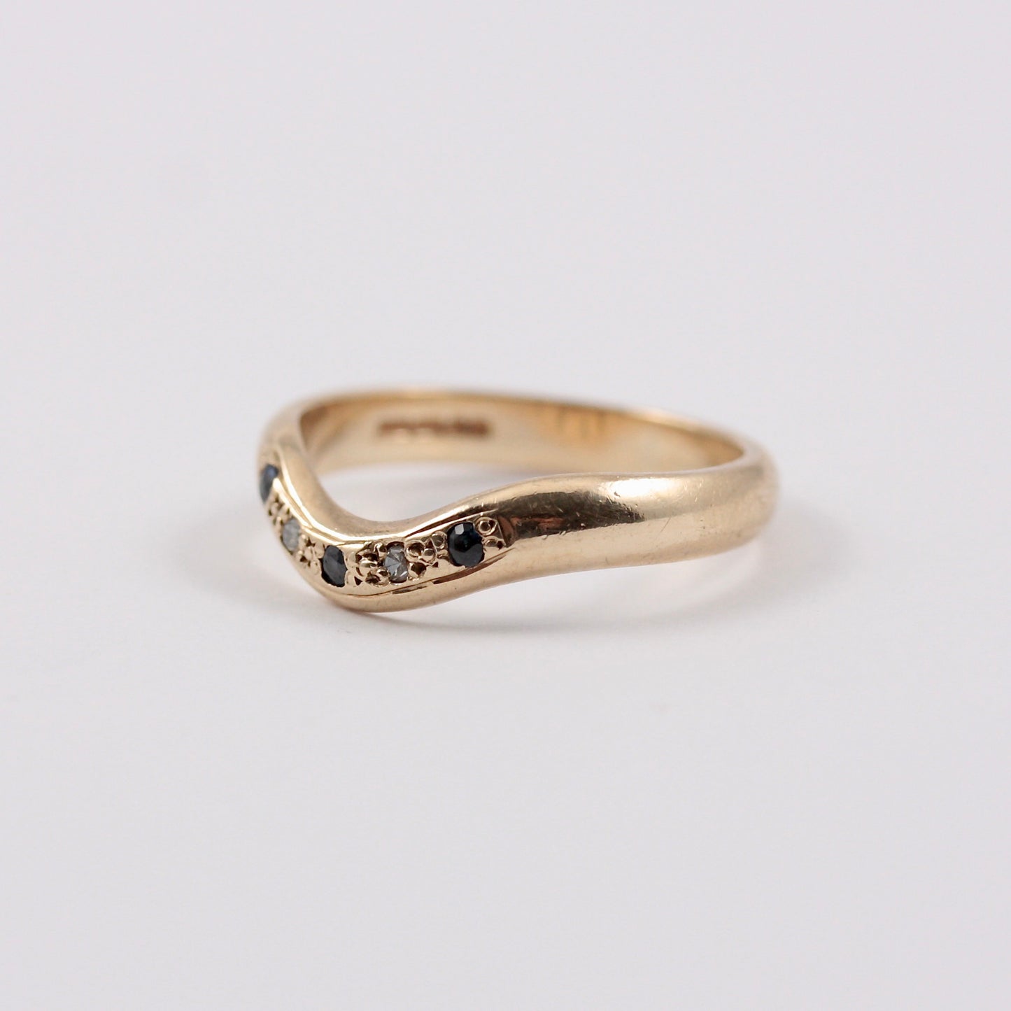 Vintage 9ct Gold Sapphire and Diamond Wishbone Ring, 2000