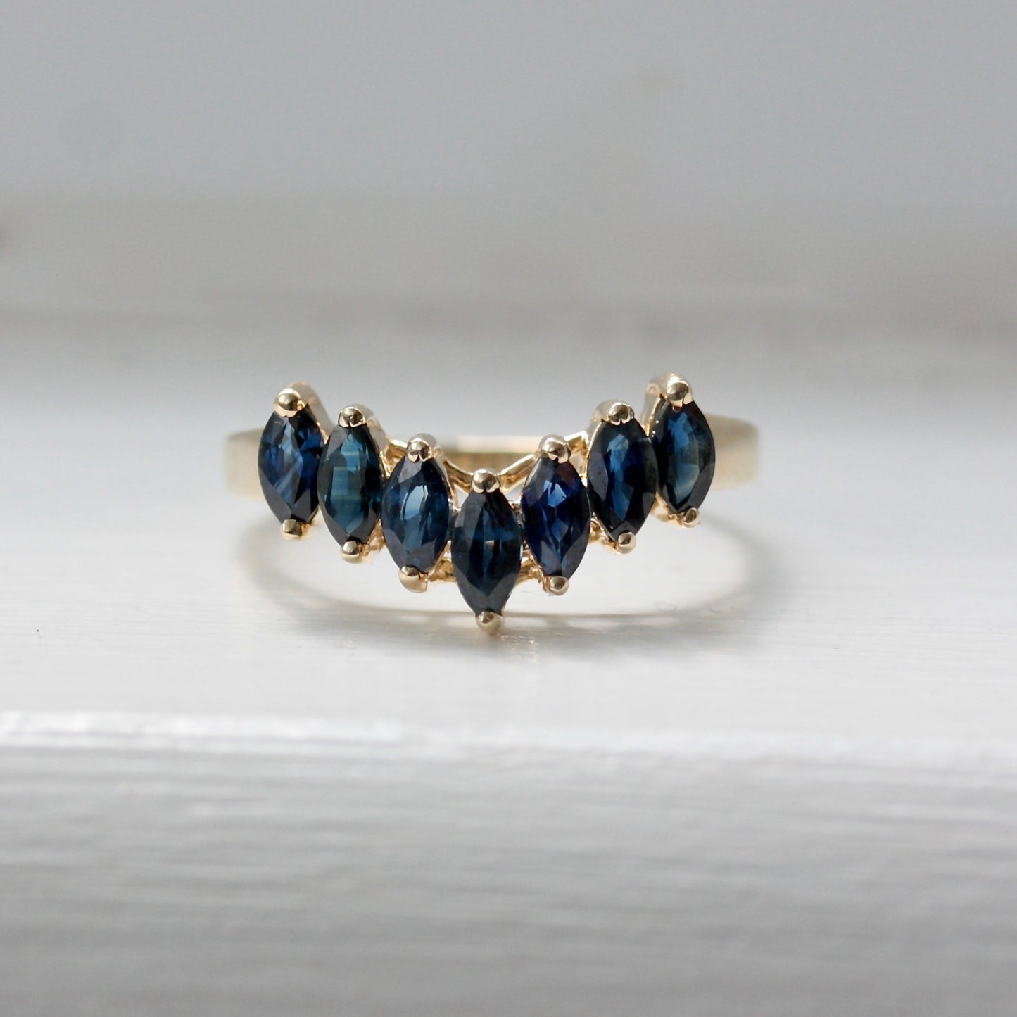 Vintage 9ct Gold and Sapphire Wishbone Ring, 1999