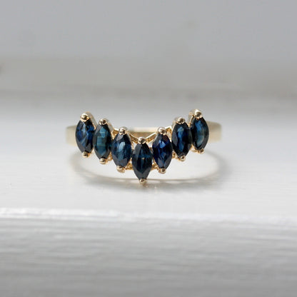Vintage 9ct Gold and Sapphire Wishbone Ring, 1999