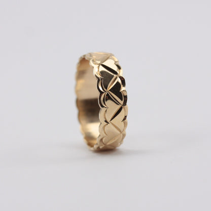 Vintage 9ct Gold Scalloped Edge Heart Patterned Band, 1987