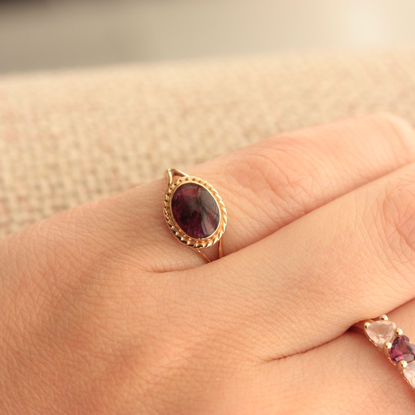 Vintage 9ct Gold Blue John Ring, 1984