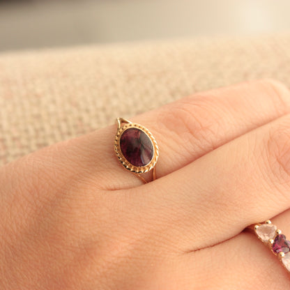 Vintage 9ct Gold Blue John Ring, 1984