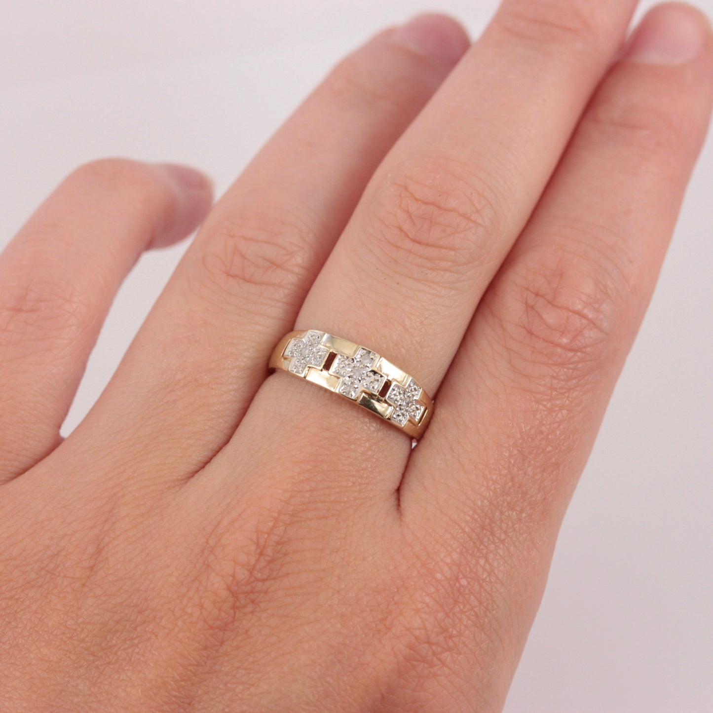 Vintage 9ct Gold & Diamond Cross Band Ring