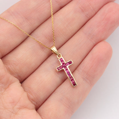 pre-owned 9ct gold ruby cross pendant