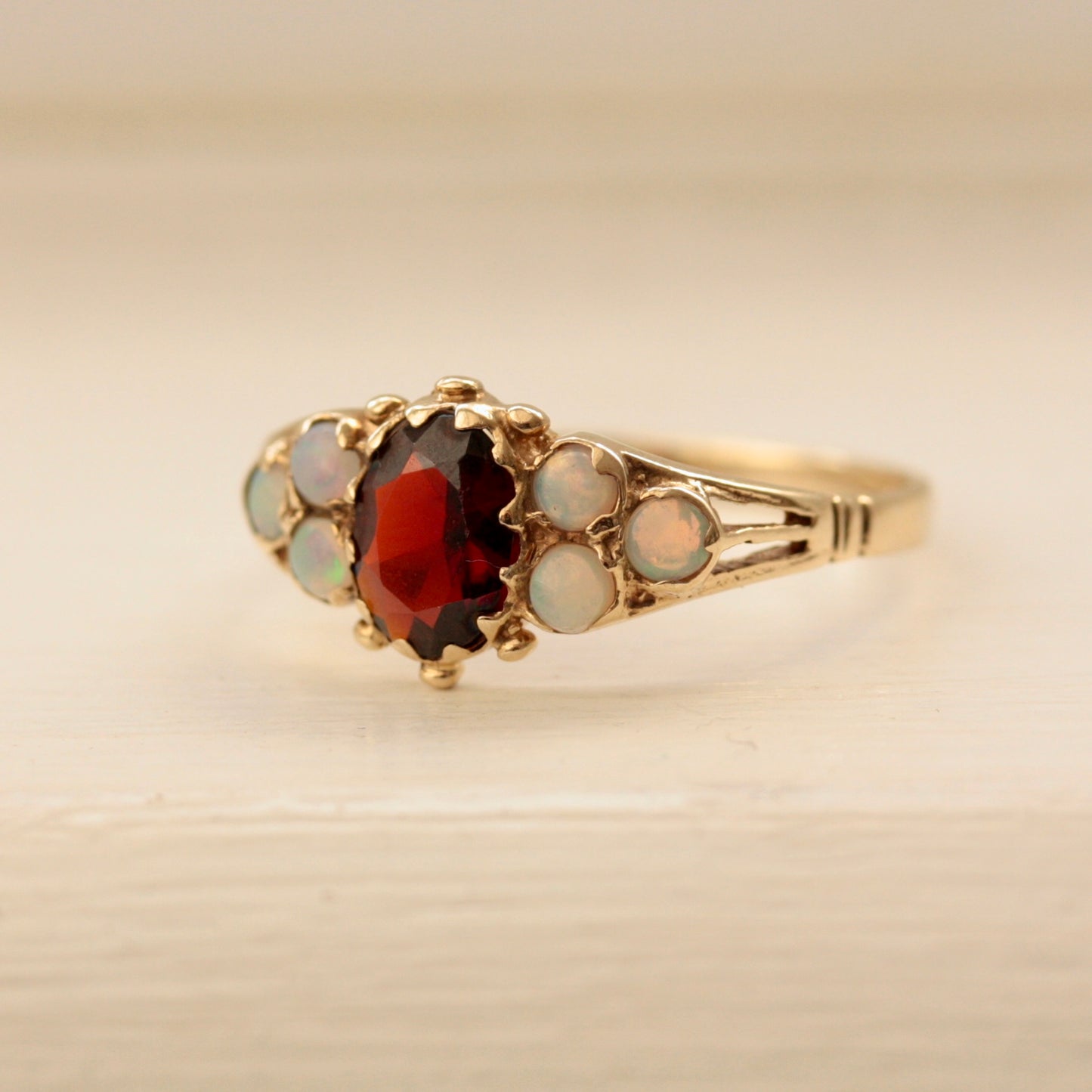 vintage gold opal and garnet ring