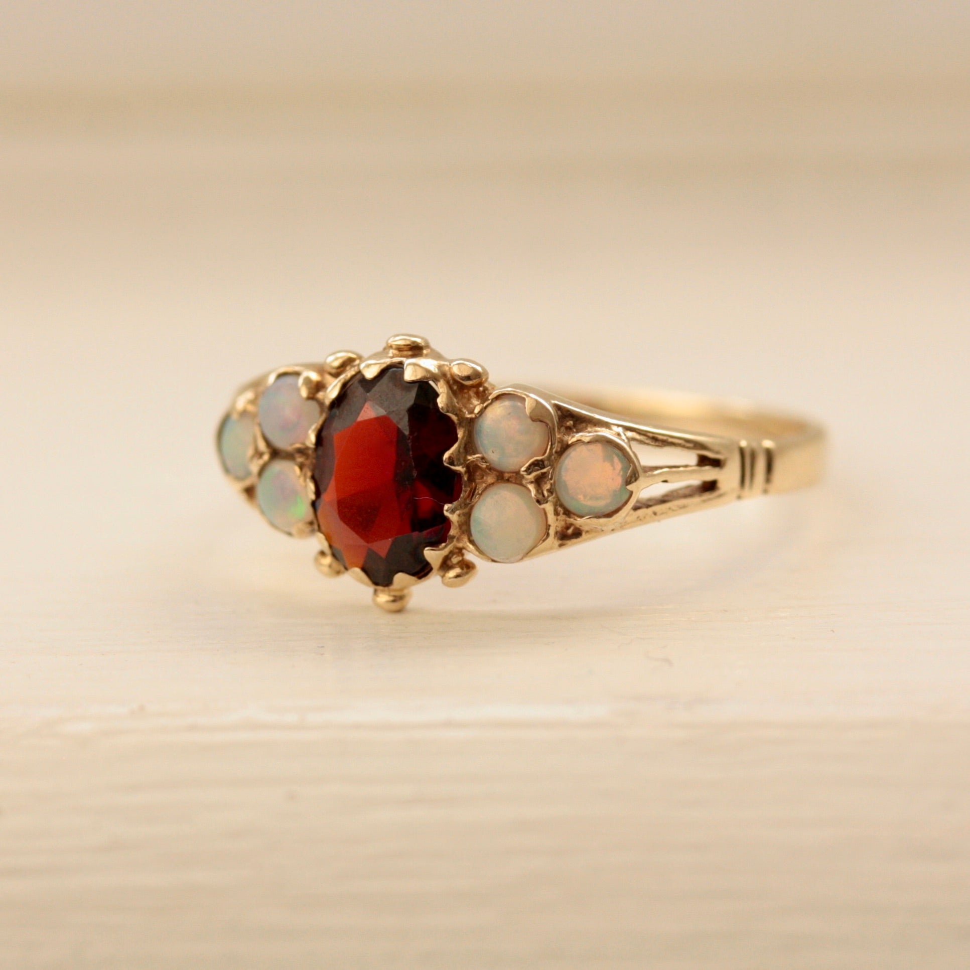vintage gold opal and garnet ring