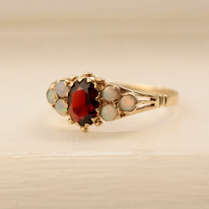 vintage gold opal and garnet ring