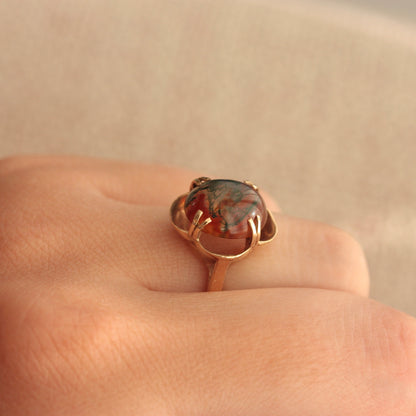 vintage gold moss agate ring