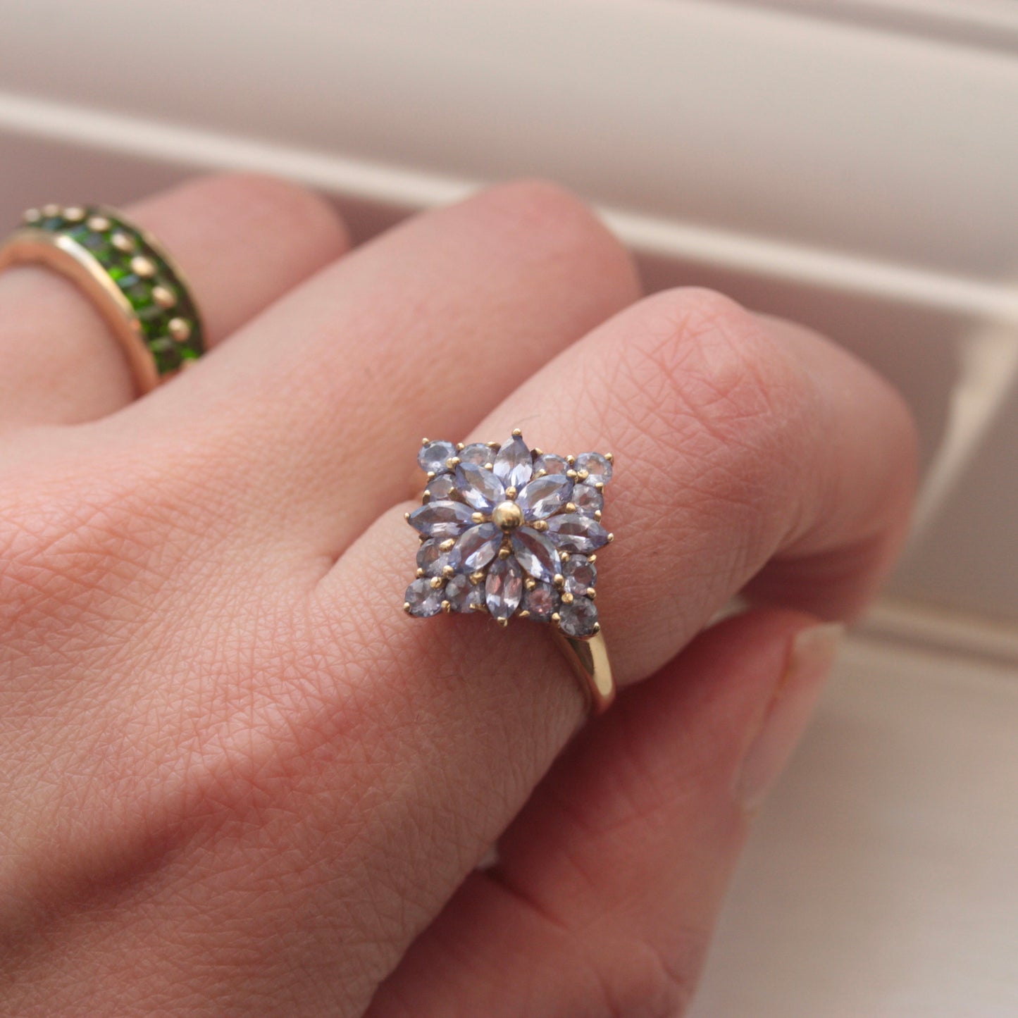 9ct  gold tanzanite cluster ring